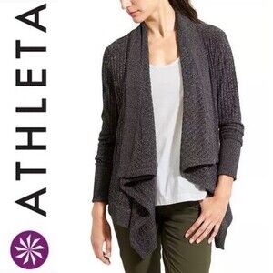 Athleta Tiburon Wrap Ribbed Open Front Knit Cardigan Cascade Sweater in Gray S